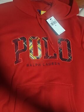 Ralph Lauren Red Hoodie with Plaid 'POLO' Applique